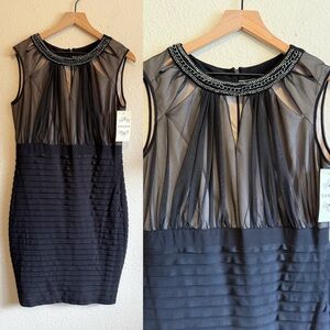 Black Sheer Beaded Neckline Sleeveless Dress